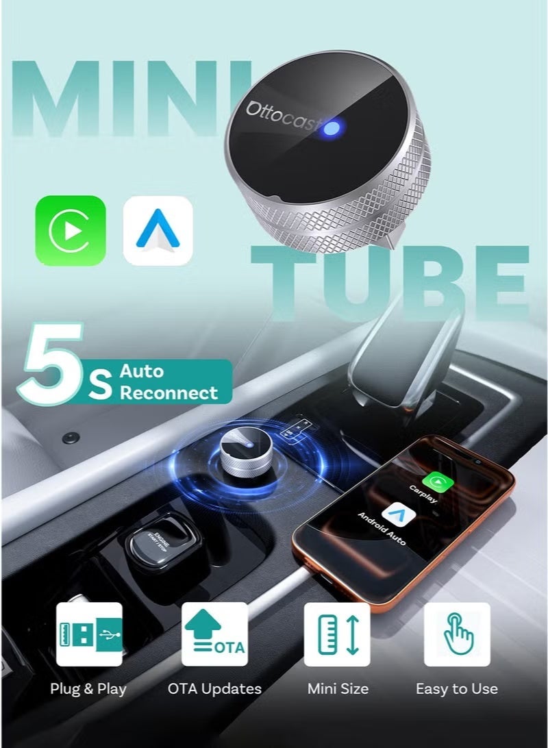 Ottocast Mini Slim 2-in-1 Wireless CarPlay & Android Auto Adapter, Convert Factory Wired CarPlay/Android Auto to Wireless, Plug & Play, Auto Reconnect, Compact USB Adapter for iPhone & Android - Image 5