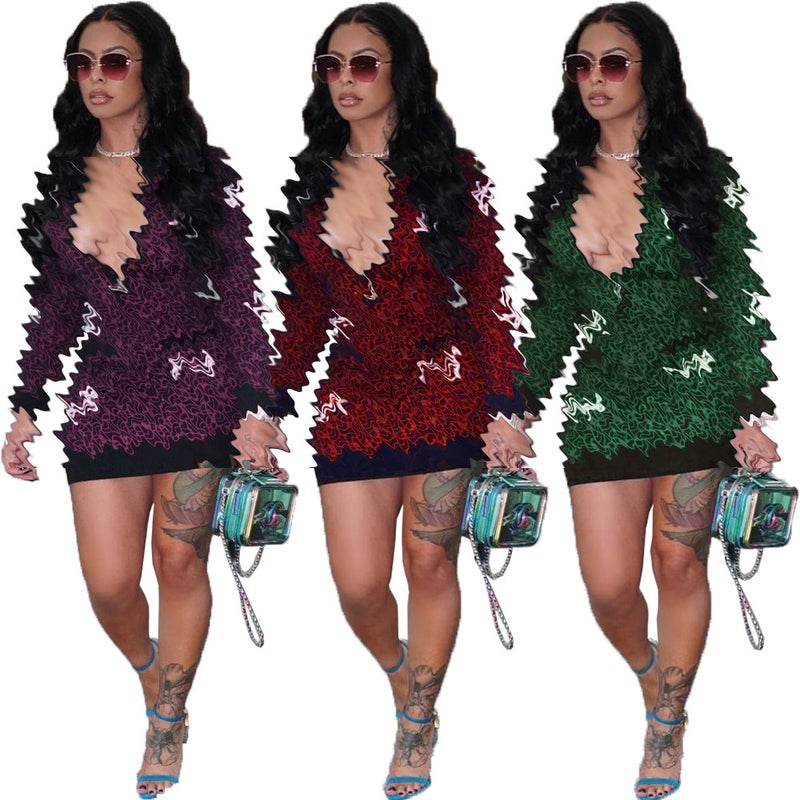 Sexy Printed Dress for Women Autumn Winter Fashion - Image 1