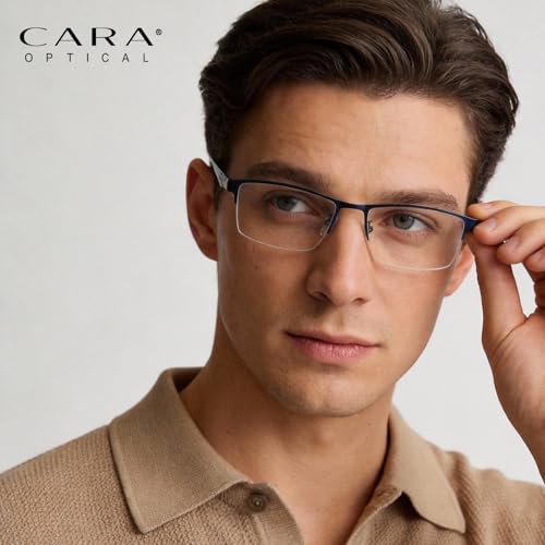 CARA OPTICAL CARA Ultra Lightweight Progressive Multifocus Reading Glasses Men, Metal Frame Flexible TR90 Bi-color Temples with Blue Light/UV400 Protection Multifocal Computer Readers(Black+Blue, +2.50) - Image 2