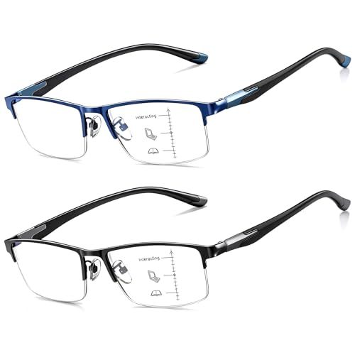 CARA OPTICAL CARA Ultra Lightweight Progressive Multifocus Reading Glasses Men, Metal Frame Flexible TR90 Bi-color Temples with Blue Light/UV400 Protection Multifocal Computer Readers(Black+Blue, +2.50) - Image 1
