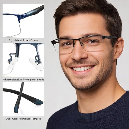 CARA OPTICAL CARA Ultra Lightweight Progressive Multifocus Reading Glasses Men, Metal Frame Flexible TR90 Bi-color Temples with Blue Light/UV400 Protection Multifocal Computer Readers(Black+Blue, +2.50) - Image 5