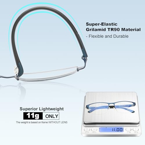 CARA OPTICAL CARA Ultra Lightweight Progressive Multifocus Reading Glasses Men, Metal Frame Flexible TR90 Bi-color Temples with Blue Light/UV400 Protection Multifocal Computer Readers(Black+Blue, +2.50) - Image 4