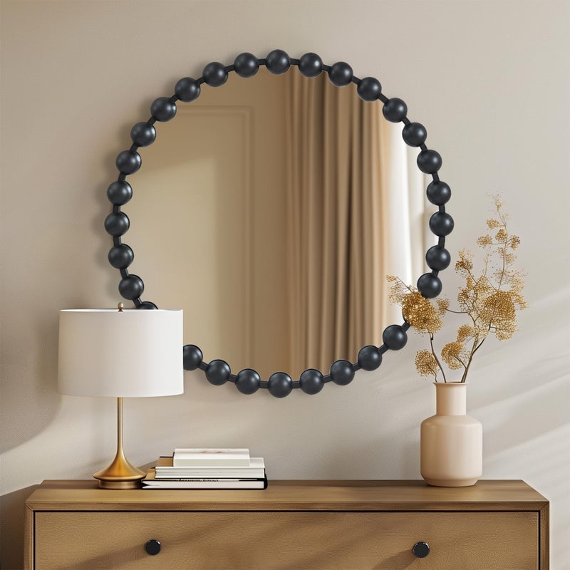 Madison Park Wall Dcor Marlowe Metal Spherical Frame Round Mirror for Living Room  Home Accent Ready to Hang Bedroom Decoration 27 Diameter Black