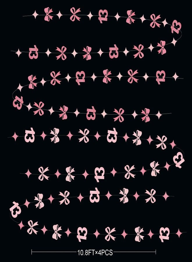 بينك بلوم زينة عيد ميلاد لامعة باللون الوردي الثالث عشر مع فيونكة وردية ساخنة من Conquette Bow Garland Ribbons Background للفتيات، هدايا رسمية لعيد ميلاد سعيد الثالث عشر، لوازم حفلات الذكرى السنوية لعمر 13 عامًا - Image 2