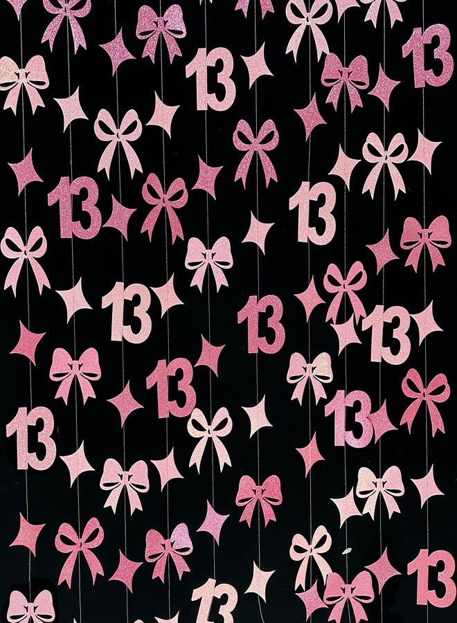 بينك بلوم زينة عيد ميلاد لامعة باللون الوردي الثالث عشر مع فيونكة وردية ساخنة من Conquette Bow Garland Ribbons Background للفتيات، هدايا رسمية لعيد ميلاد سعيد الثالث عشر، لوازم حفلات الذكرى السنوية لعمر 13 عامًا - Image 5