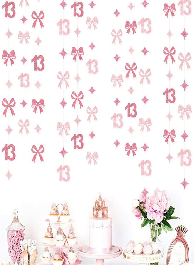 بينك بلوم زينة عيد ميلاد لامعة باللون الوردي الثالث عشر مع فيونكة وردية ساخنة من Conquette Bow Garland Ribbons Background للفتيات، هدايا رسمية لعيد ميلاد سعيد الثالث عشر، لوازم حفلات الذكرى السنوية لعمر 13 عامًا - Image 4