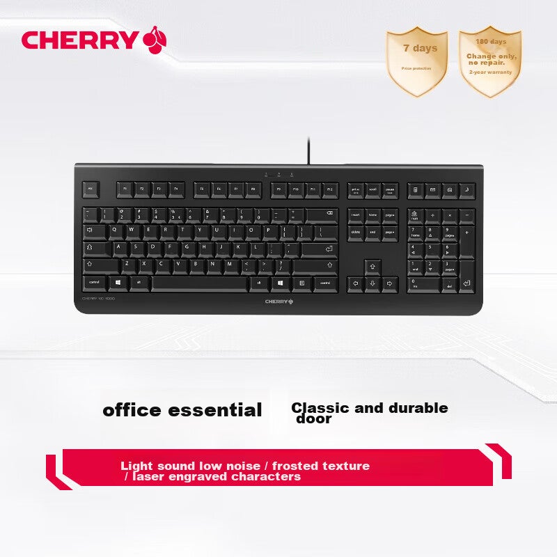 CHERRY KC1000 Membrane Keyboard, Office Keyboard, Quiet Wired Laptop External Keyboard, Slim And Lightweight, Durable, Chocolate Keys, Multimedia Additional Keys, Black - Image 1
