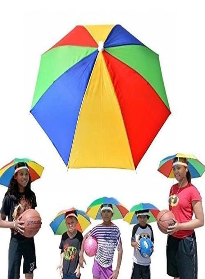 EXEMARTZ Hands-Free Rainbow Umbrella Hat, Adjustable Head Cap with Elastic Band for Camping, Beach, Hiking, Sun Protection (Pack of 1) - Image 3