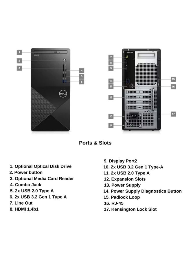 DELL Vostro 3910 Tower PC, Core i5 Processor/8GB RAM/512GB SSD/Intel UHD 600 Graphics/Windows 11 Pro With Keyboard-Mouse Black - Image 3