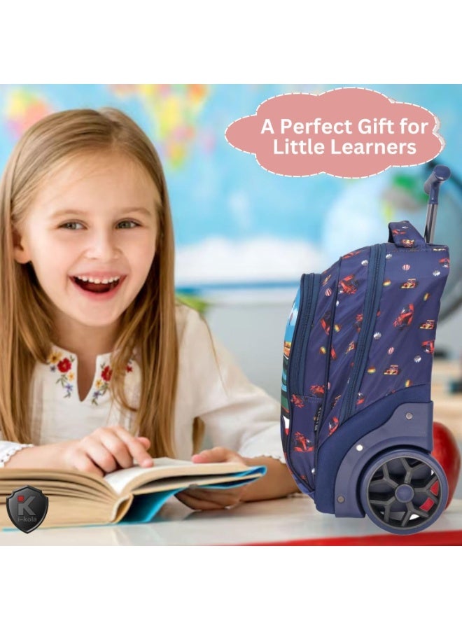 i-kola Car Design Blue 3pcs Kids Rolling School Bag Set – 16″ Trolley Backpack with Wheels, Spill-Proof Lunch Bag & Pencil Case – Telescopic Handle, Bottle Holder (E649-16BW) - Image 4