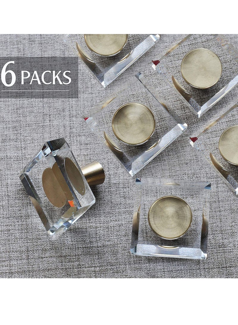 SOLARAE Glass Crystal Knobs, Cabinet Knobs and Pulls, Oval Crystal Knobs for Dresser Drawers, Brass Drawer Pull Cabinet Handle Gold Furniture Hardware for Dresser Kitchen 6 Pack - Image 2