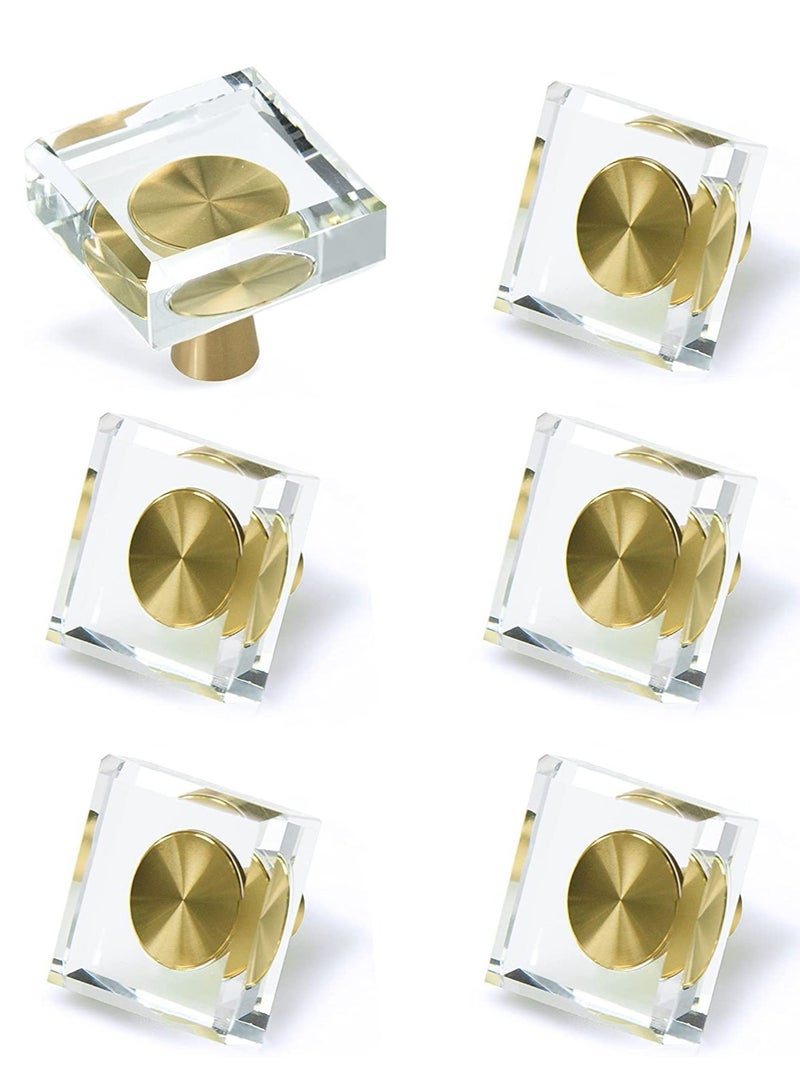 SOLARAE Glass Crystal Knobs, Cabinet Knobs and Pulls, Oval Crystal Knobs for Dresser Drawers, Brass Drawer Pull Cabinet Handle Gold Furniture Hardware for Dresser Kitchen 6 Pack - Image 1