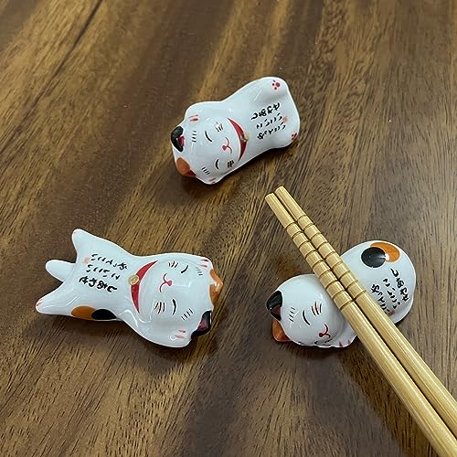 MIUFA Ceramic Cute Lucky Cat Chopsticks Rest Dinner Spoon Stand Knife Fork Holder (Set of 5pcs) - Image 3