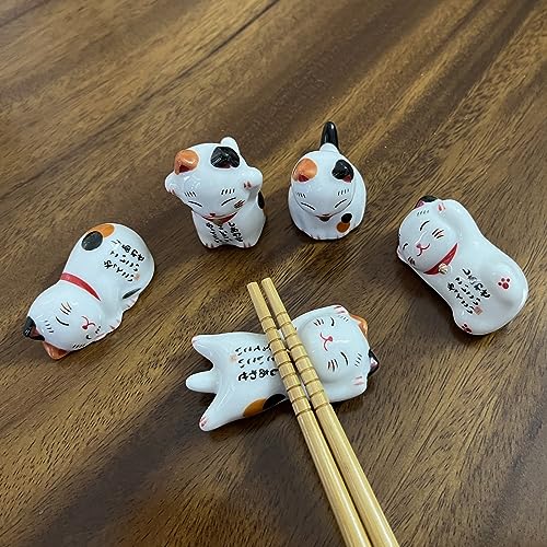 MIUFA Ceramic Cute Lucky Cat Chopsticks Rest Dinner Spoon Stand Knife Fork Holder (Set of 5pcs) - Image 5