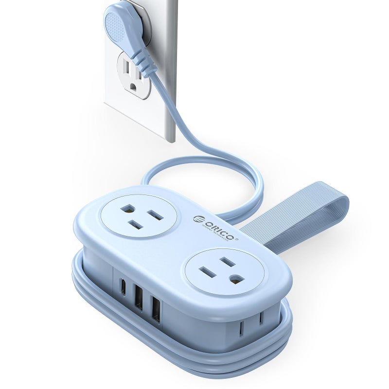 Orico Travel Power Strip with USB C, ORICO 4 Outlets 3 USB Ports (1 USB C) with 4FT Wrapped Short Extension Cord Small Power Strip, Non Surge Protector for Travel, Cruise Ship-AP3 - Image 1