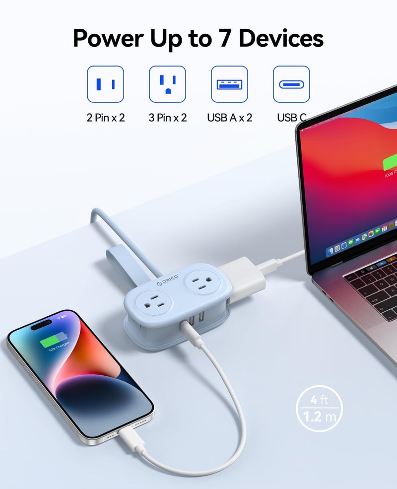 Orico Travel Power Strip with USB C, ORICO 4 Outlets 3 USB Ports (1 USB C) with 4FT Wrapped Short Extension Cord Small Power Strip, Non Surge Protector for Travel, Cruise Ship-AP3 - Image 3