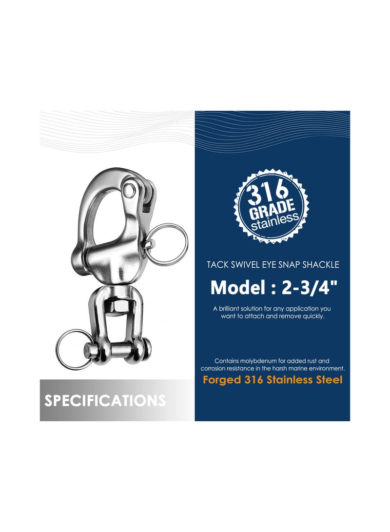 Marine Grade Stainless Steel Snap Shackle, Quick Release Sailing Halyard Snap Hook Durable Swivel Jaw Clevis Clevis Pin Snap Shackle  Quick Release Clevis for Sailing Rigging Shackles - Image 2