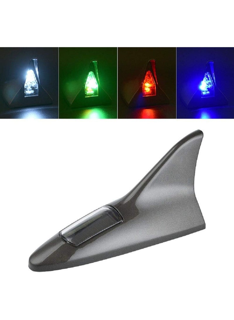 Shark Fin Antenna Solar Power LED Warning Tail Light Car Roof Antenna Decor Tail Light (Grey) - Image 1