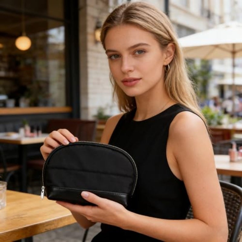 حقيبة مكياج صغيرة أثيرية للمحفظة، حقيبة مستحضرات تجميل لطيفة محمولة صغيرة للنساء باللون الأسود - Image 3