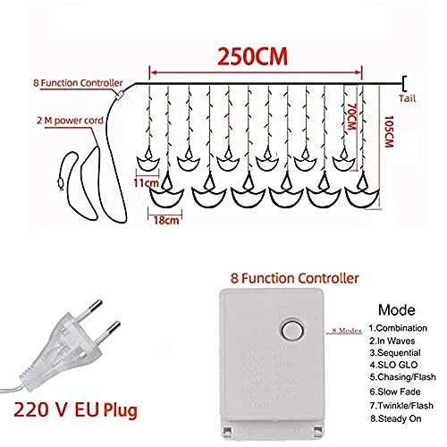 FLYNGO FLYNGO 12 Diya 138 LED Curtain String Lights for Decoration Window Lights with 8 Flashing Modes for Home Decoration for Diwali Wedding Party Christmas Balcony Warm White Diya Diya  - Image 2
