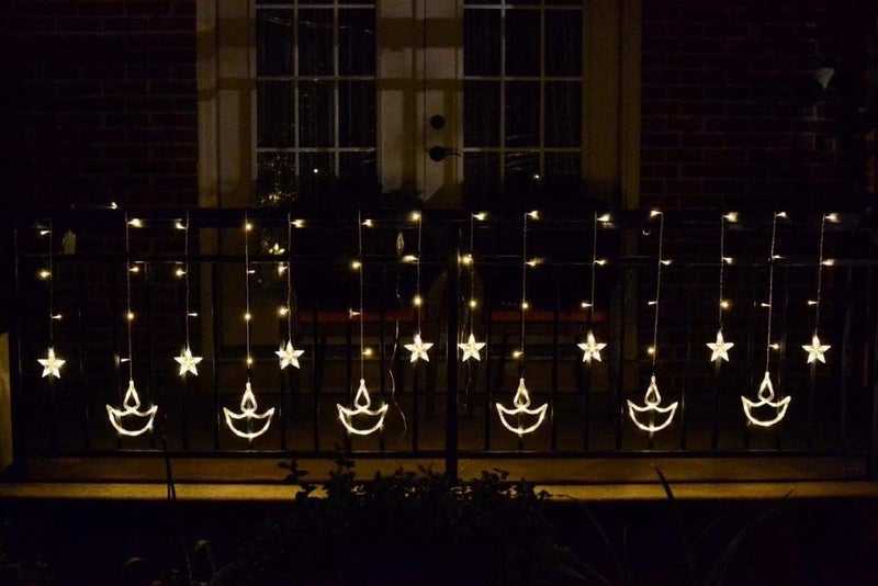 FLYNGO FLYNGO 12 Diya 138 LED Curtain String Lights for Decoration Window Lights with 8 Flashing Modes for Home Decoration for Diwali Wedding Party Christmas Balcony Warm White Diya Diya  - Image 4