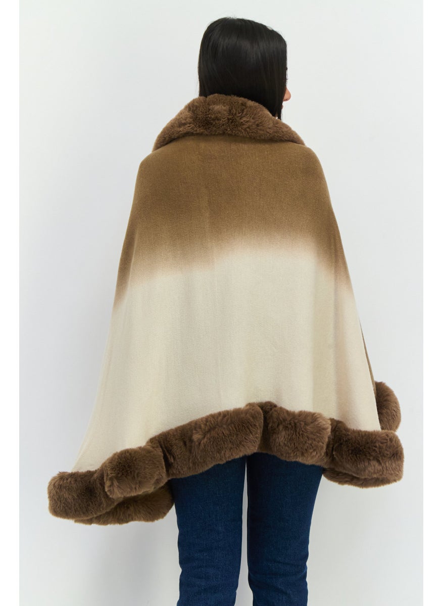ADRIENNE VITTADINI Women Ombre Pattern Faux Fur Wrap 170 L x 65 H cm, Camel Brown  - Image 3