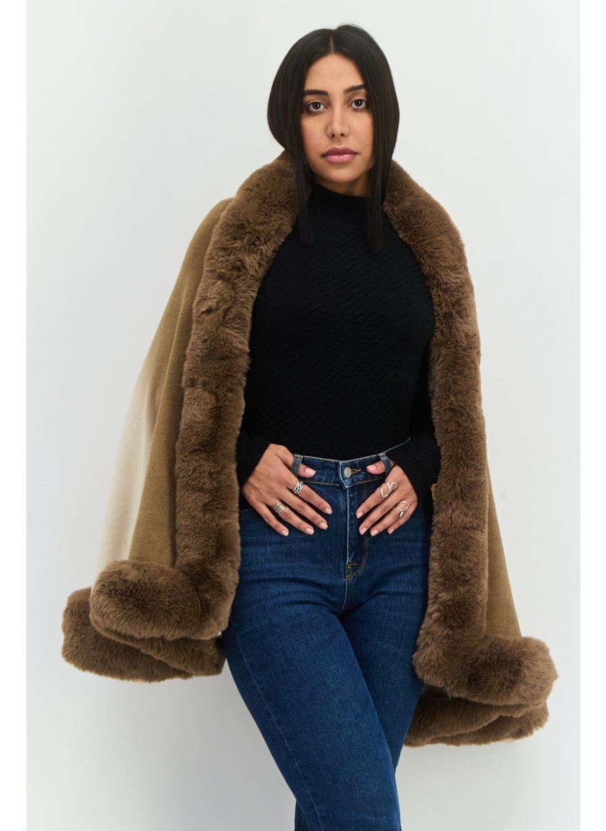 ADRIENNE VITTADINI Women Ombre Pattern Faux Fur Wrap 170 L x 65 H cm, Camel Brown  - Image 1