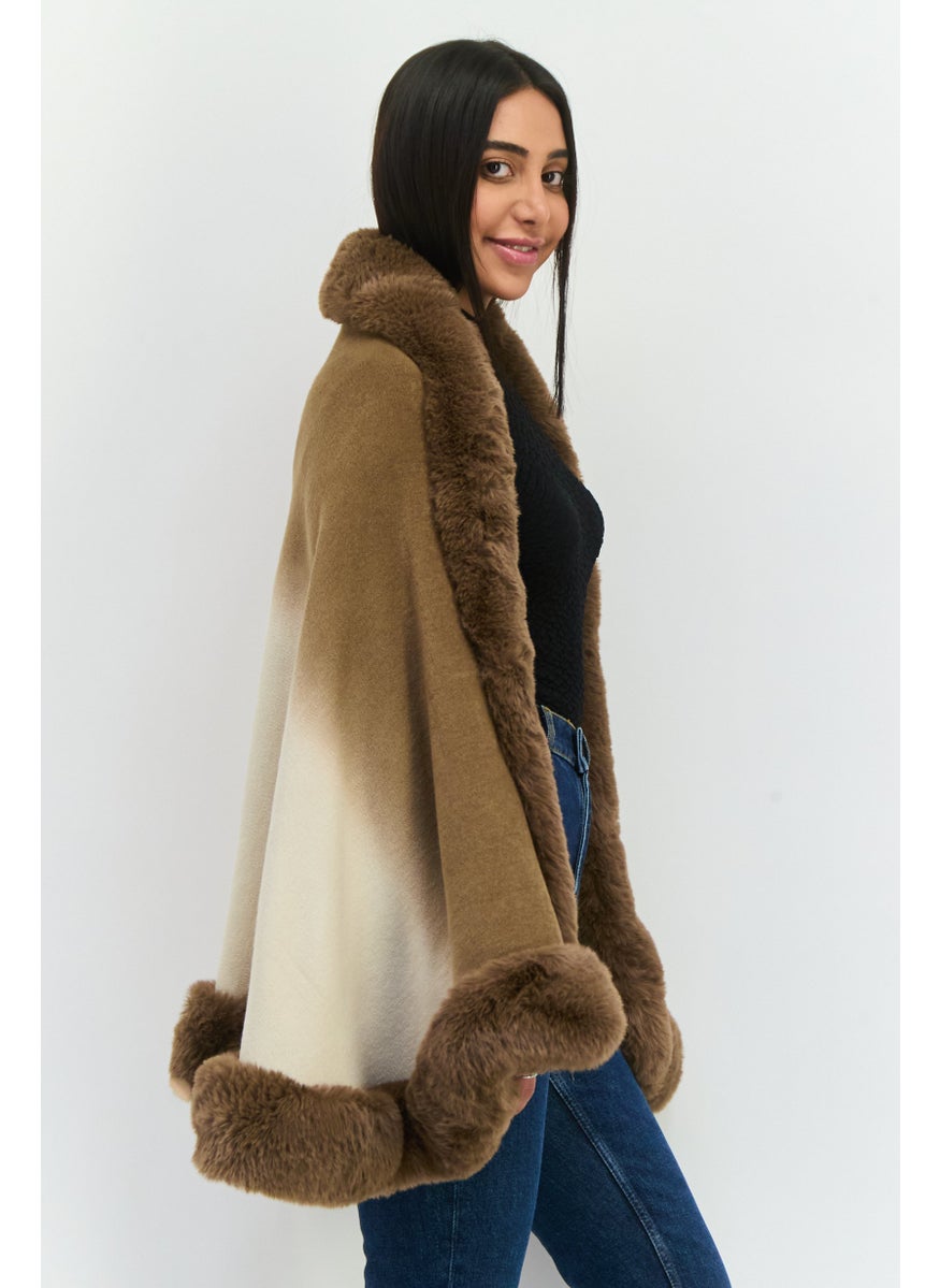 ADRIENNE VITTADINI Women Ombre Pattern Faux Fur Wrap 170 L x 65 H cm, Camel Brown  - Image 2