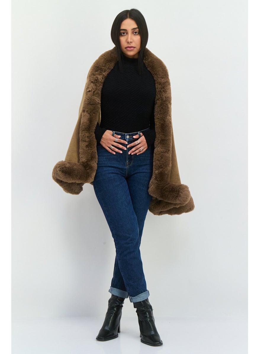 ADRIENNE VITTADINI Women Ombre Pattern Faux Fur Wrap 170 L x 65 H cm, Camel Brown  - Image 4