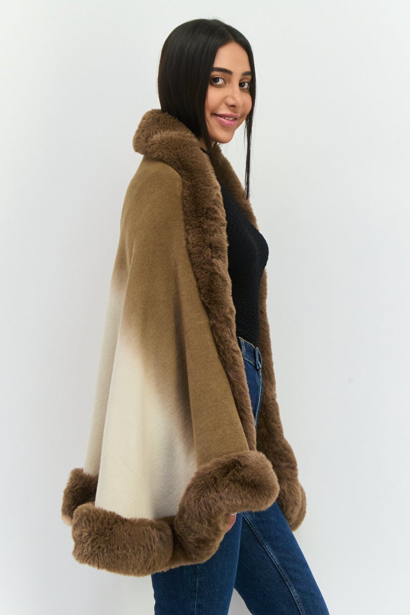 ADRIENNE VITTADINI Women Ombre Pattern Faux Fur Wrap 170 L x 65 H cm, Camel Brown  - Image 2