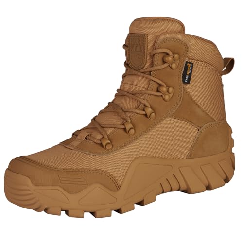 FREE SOLDIER Men's Waterproof Hiking Boots Tactical Work Boots Outdoor Lightweight Military Boots(Brown, US 8)