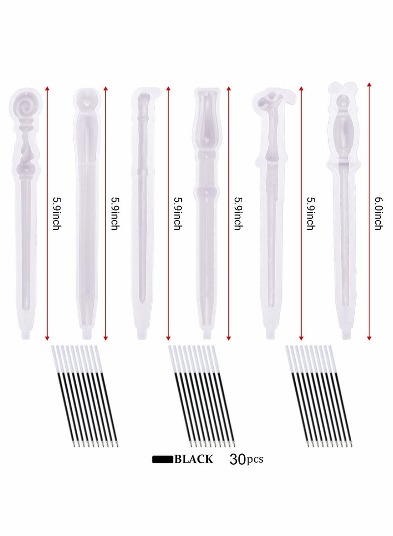 SOLARAE Pen Epoxy Molds, Magic Wand Shape Ballpoint Silicone Mold with 30 Pieces of Black Refill for Diy Handmade Artwork, Pens, Candles, Resin Crafts (6Pcs) - Image 2