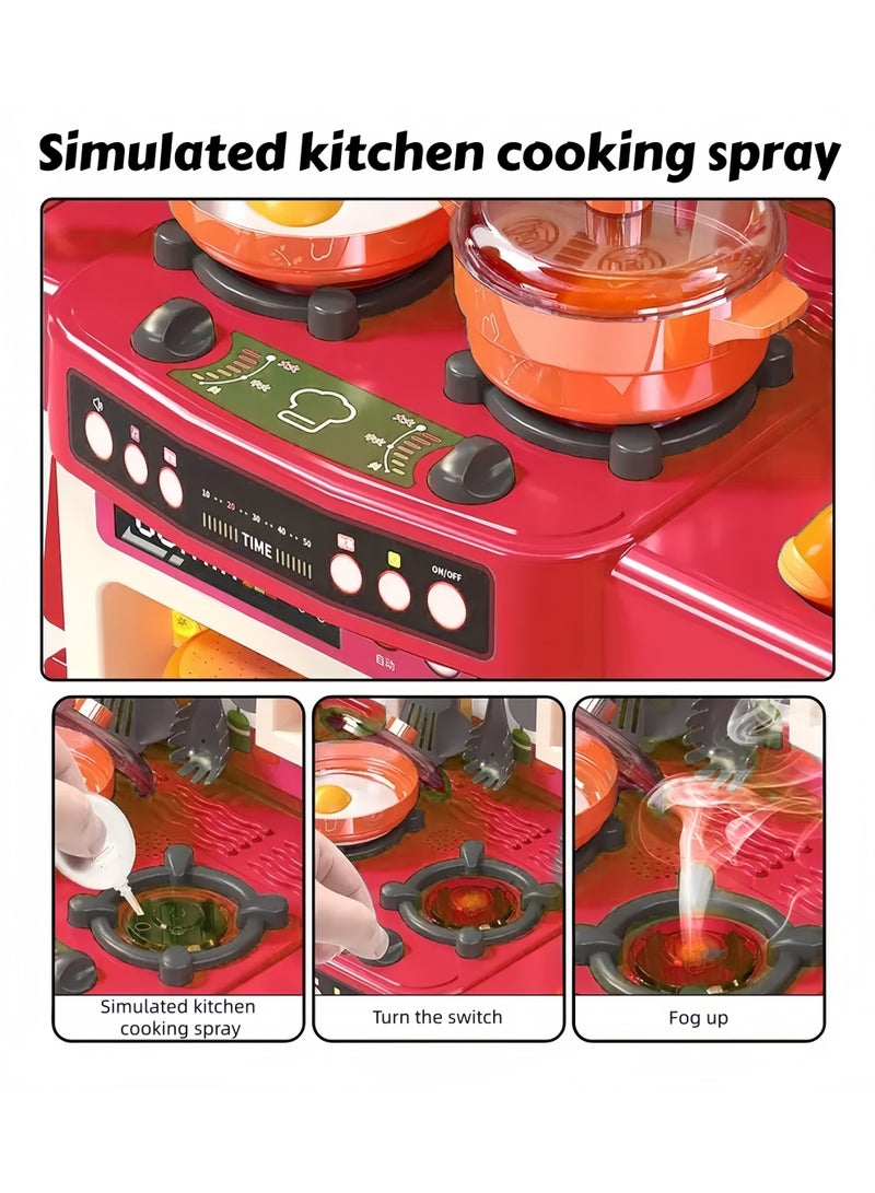 LBMT مجموعة ألعاب مطبخ للأطفال مكونة من 73 قطعة للأعمار من 3+ عامًا،مطبخ عالي اللعب مقاس 95 سم مزود بالضوء والصوت والرش، وإكسسوارات ألعاب الحوض، ومواقد الطبخ، ومجموعة ألعاب داخلية DIY لأواني الطبخ للعب الأدوار، وألعاب طعام وهمية للأطفال الصغار 3+ (أحمر) - Image 5