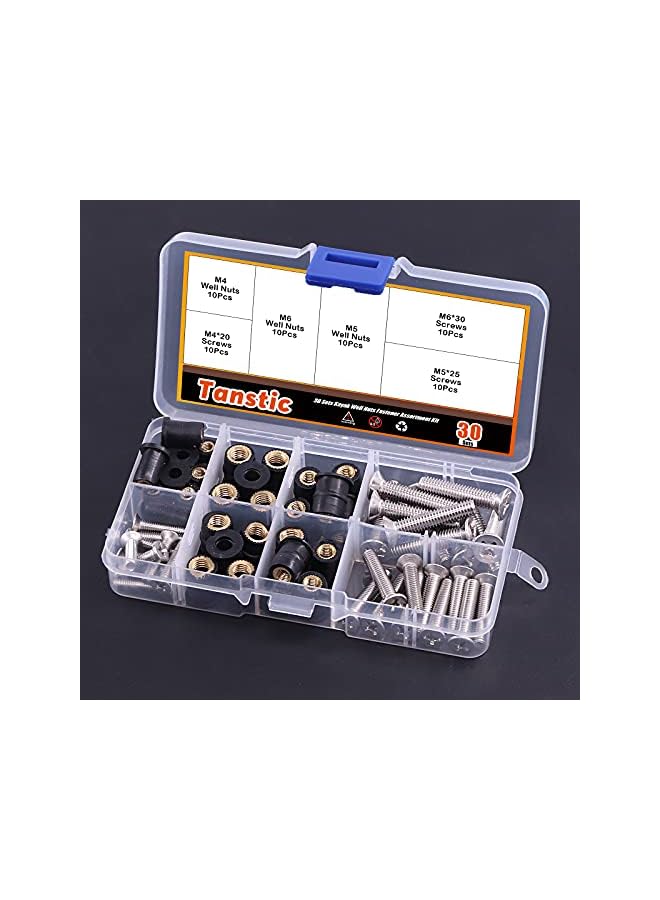 Tanstic 60Pcs M4 M5 M6 Neoprene Well Nut with 20mm 25mm 30mm Stainless Steel Pozi Screws Assortment Kit for Windscreens, Trucks, and Motorcycles - Image 4