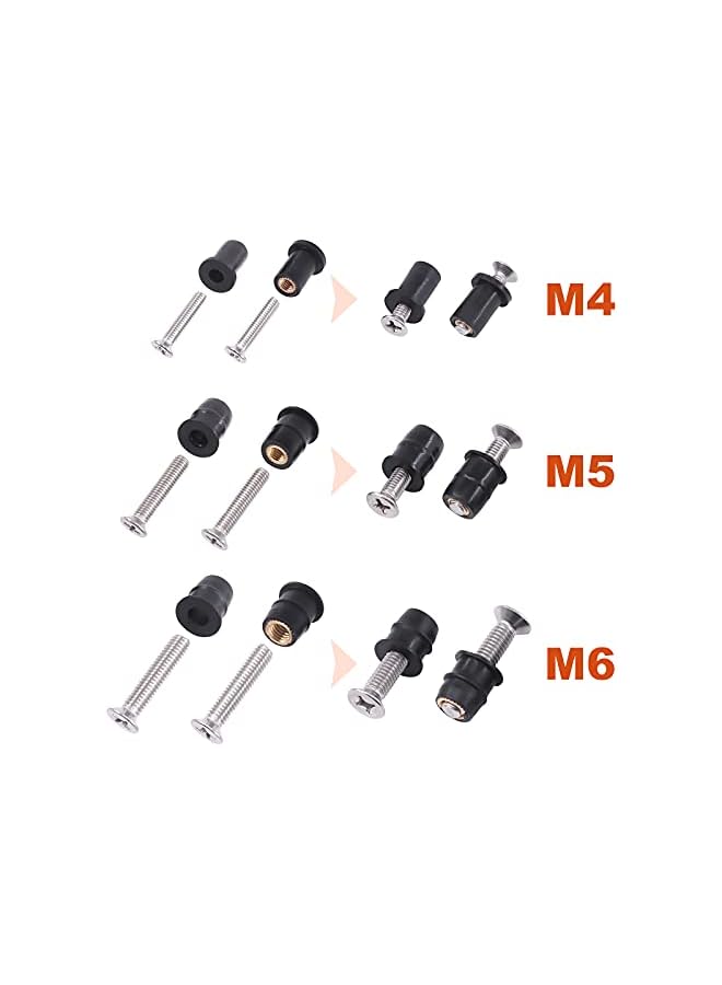 Tanstic 60Pcs M4 M5 M6 Neoprene Well Nut with 20mm 25mm 30mm Stainless Steel Pozi Screws Assortment Kit for Windscreens, Trucks, and Motorcycles - Image 3