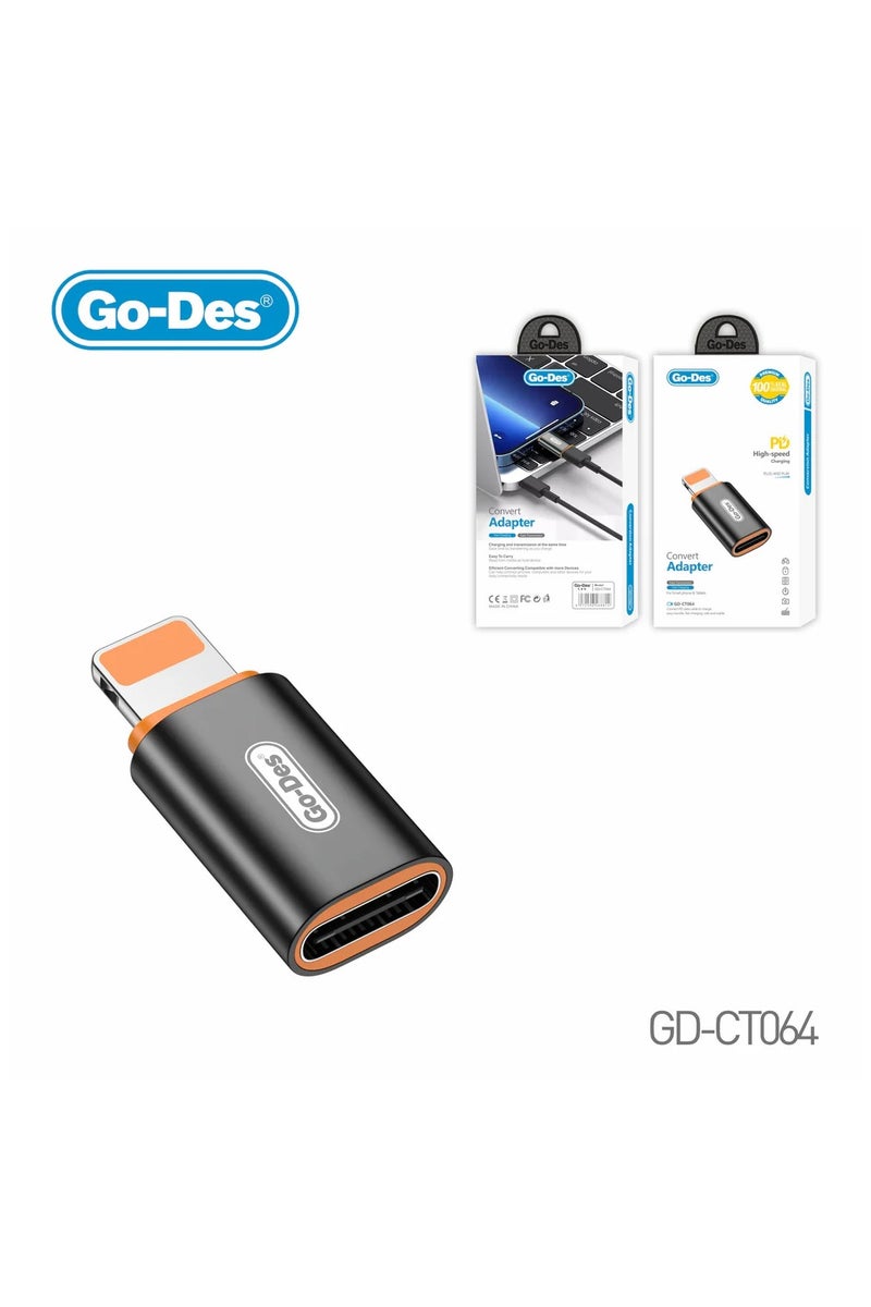 GO-DES Lightning Converter Adapter Compact PD Fast Charging Data Transfer Adapter for iPhone iPad - Image 1