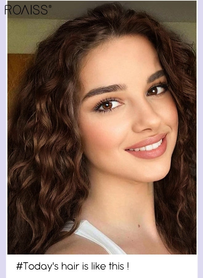 roaiss 4 Pcs Clip in Curly Hair Extensions, Invisible Adjustable Medium Length Synthetic Heat Resistant Hairpieces for Women Girls, Dark Brown , 30cm (20 inches) - Image 2