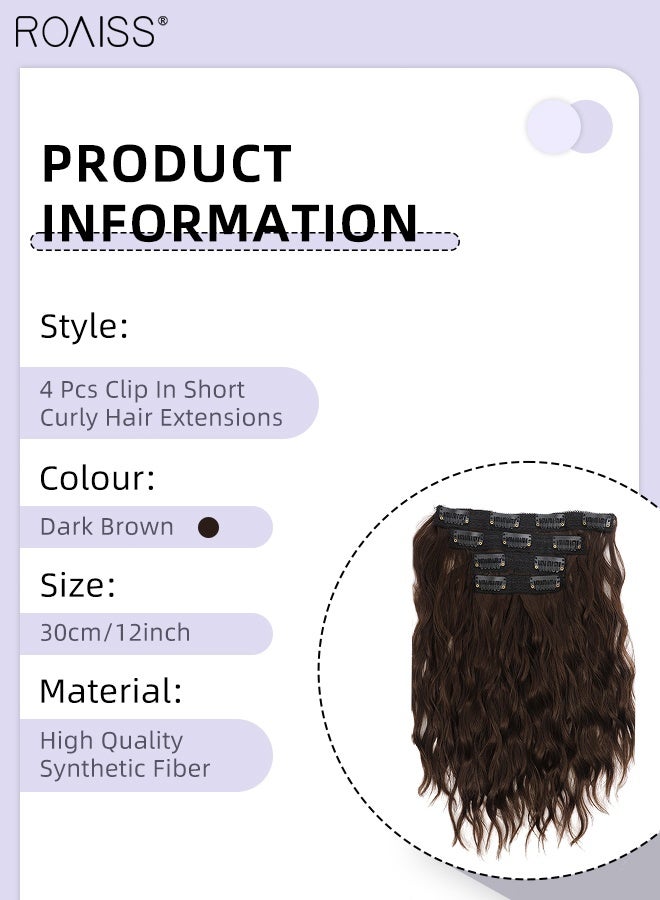 roaiss 4 Pcs Clip in Curly Hair Extensions, Invisible Adjustable Medium Length Synthetic Heat Resistant Hairpieces for Women Girls, Dark Brown , 30cm (20 inches) - Image 4