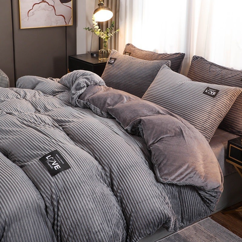 Magic Velvet Four-Piece Bedding Set For , Thickened Coral Velvet Three-Piece Set, Flannel Bed Sheet, Duvet Cover, Milk  Velvet - Image 1