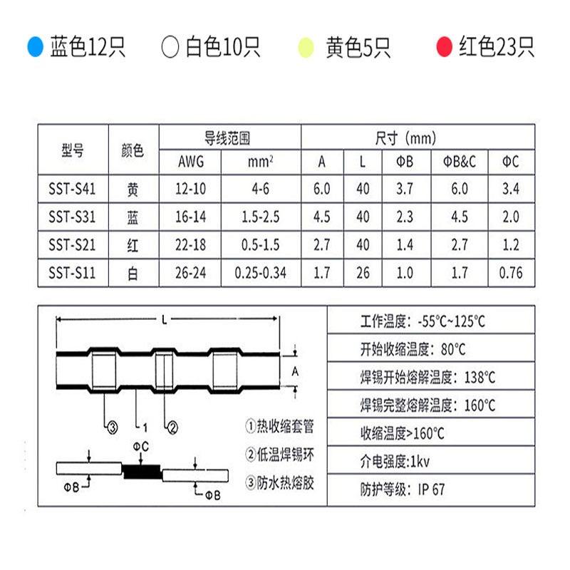 Supply Solder Ring Heat Shrink Terminal Solder Terminal Block 50Pcs Combination Set - Image 5