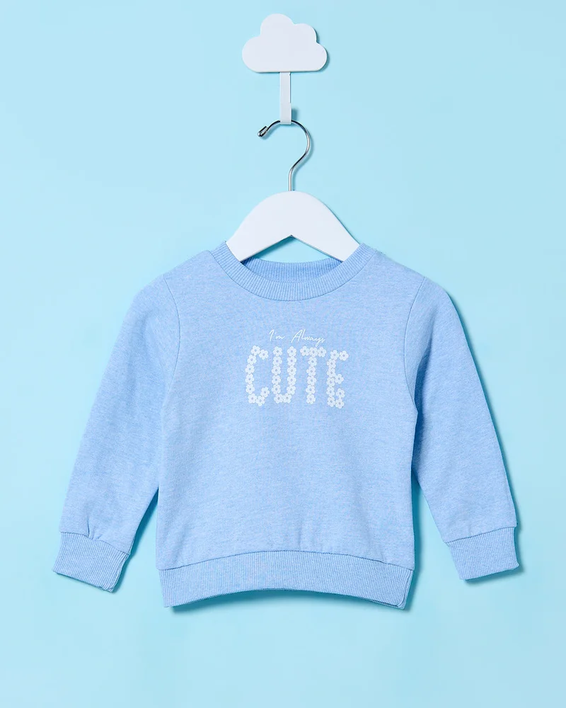 Redtag Infant Girls Blue Printed Sweatshirt