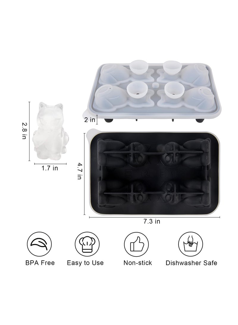 SOLARAE Cat Ice Cube Mold, 2pcs Silicone Cat Shape Ice Cube Tray for Cocktail Whiskey Bourbon Chilling, Slow-Melting 4-Hole Reusable Large Fun Shapes Ice Molds, Cute Cat Gifts for Cat Lovers Women Men - Image 2