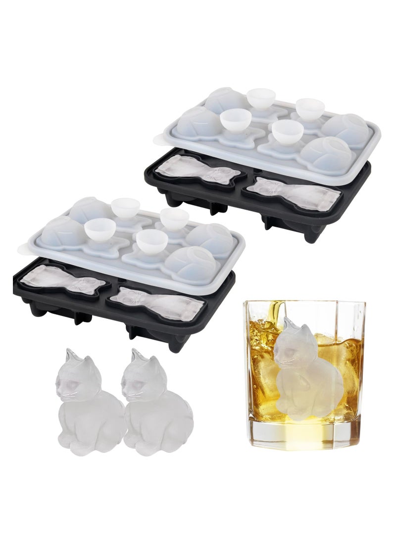 SOLARAE Cat Ice Cube Mold, 2pcs Silicone Cat Shape Ice Cube Tray for Cocktail Whiskey Bourbon Chilling, Slow-Melting 4-Hole Reusable Large Fun Shapes Ice Molds, Cute Cat Gifts for Cat Lovers Women Men - Image 1