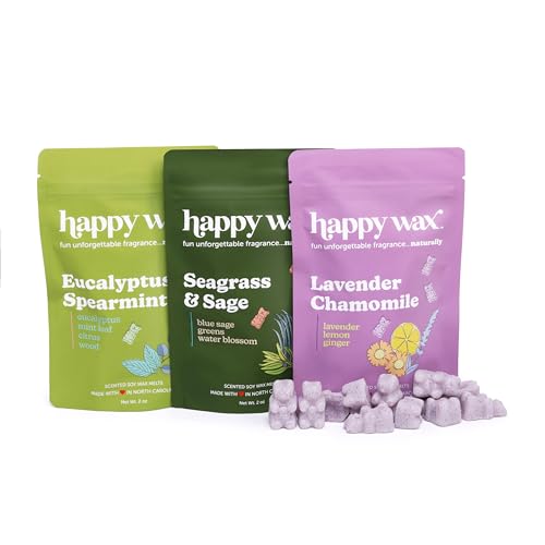 Happy Wax Spa Mix Premium Scented Natural, Non Toxic Soy Wax Melts – 6 Total Oz. of Scented Wax Melts. Includes: Seagrass & Sage, Lavender Chamomile, and Eucalyptus Spearmint - Image 1