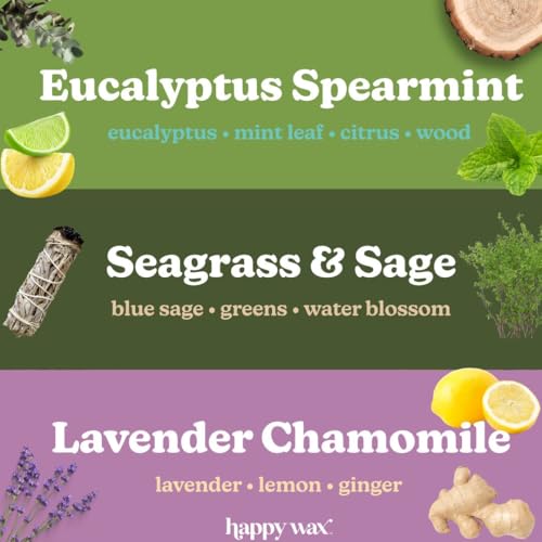 Happy Wax Spa Mix Premium Scented Natural, Non Toxic Soy Wax Melts – 6 Total Oz. of Scented Wax Melts. Includes: Seagrass & Sage, Lavender Chamomile, and Eucalyptus Spearmint - Image 3