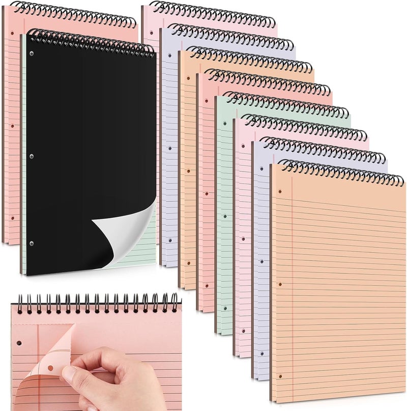 MotiMind 10 Packs 8.5" x 11" Top Spiral Notebook with 3 Hole Punched Legal Pads College Ruled Notepad 50 Sheets Hard Cardboard Paper Wirebound Notepad for Office School Business (Light Colors) - Image 1