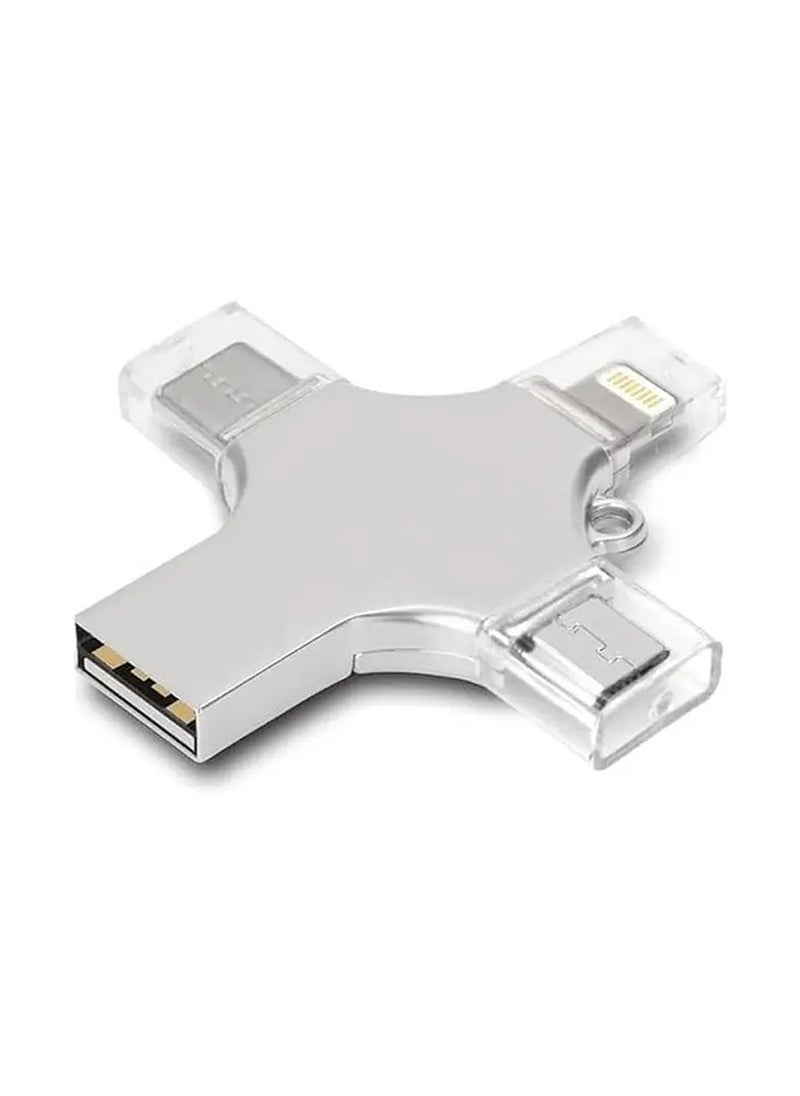 GREEN LION - 4-in-1 USB Flash Drive 512GB / USB-A/USB-C/Lightning/Micro USB Interfaces / High-speed Data Transfer Capability / Up to 80MB/s Read Speed / Up to 40MB/s Write Speed - Silver - Image 1