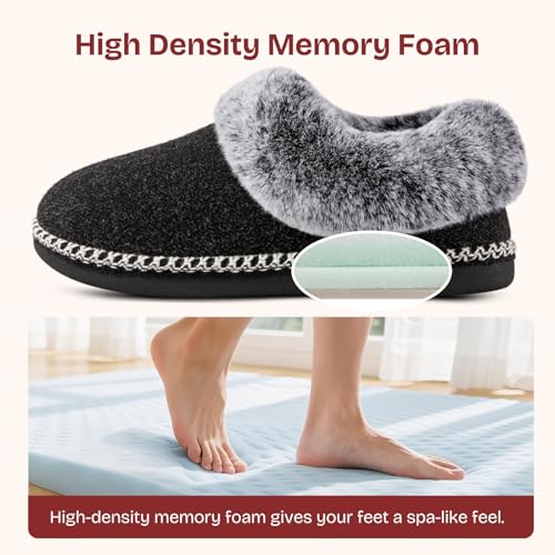 EverFoams Women's Bootie Slippers Warm Soft Comfy Memory Foam Non-slip Indoor House Shoes with Fluffy Collar (Black, Size 6 M US) - Image 5