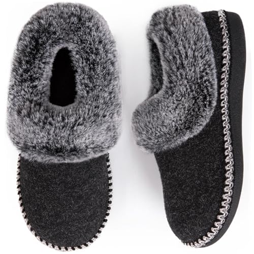 EverFoams Women's Bootie Slippers Warm Soft Comfy Memory Foam Non-slip Indoor House Shoes with Fluffy Collar (Black, Size 6 M US) - Image 1