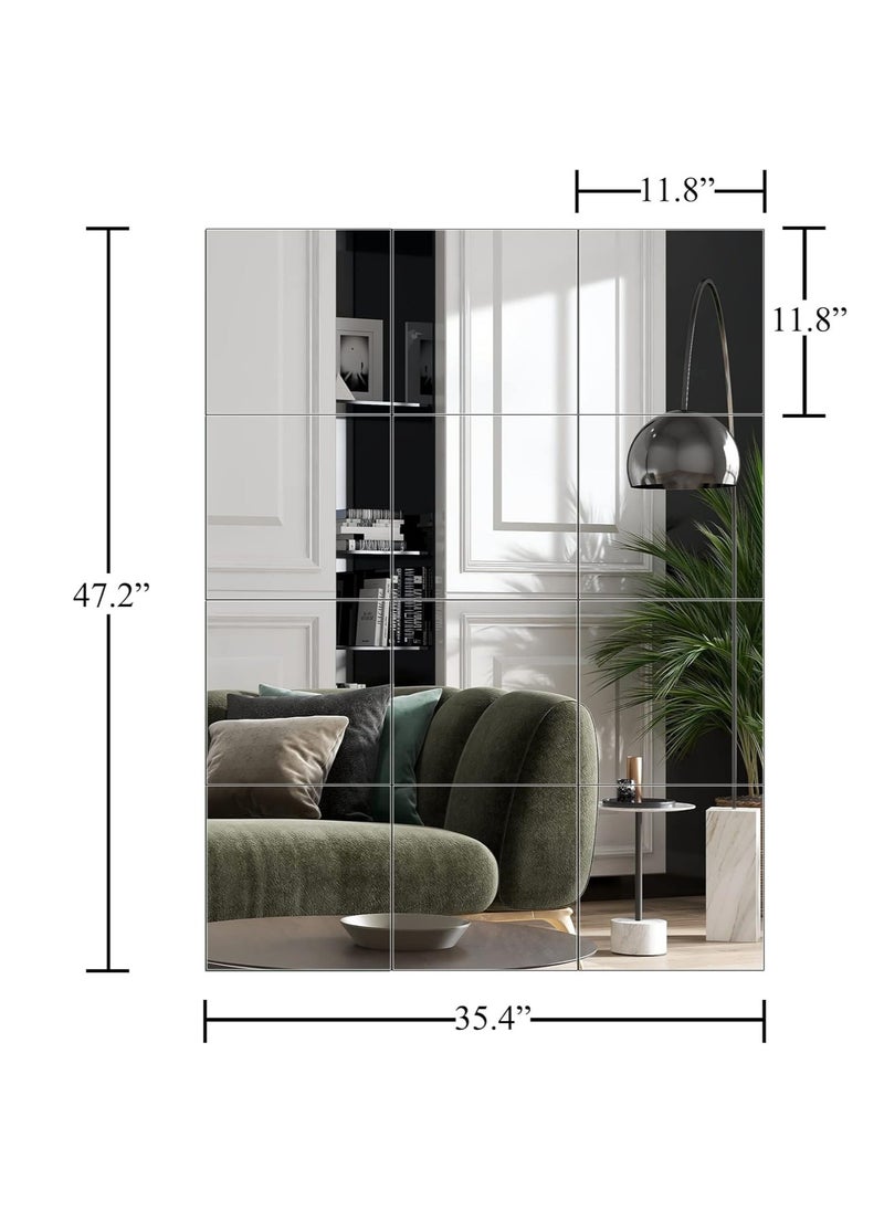 Arabest Home Gym Mirrors 12 Inch x 12Pcs Wall Mounted Mirror Glass Frameless Full Length Mirror Tiles for Home Gym, Bedroom, Door & Bathroom  - Image 2